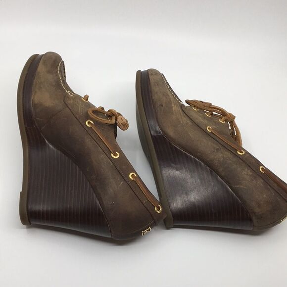 Sperry Top Sider Brown Nubuck Leather Wedges Sz 9.5 - Picture 13 of 16